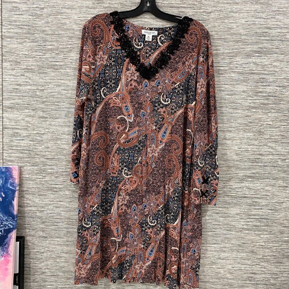 🌙 Skye’s The Limit Boho Paisley Nightgown 3X – Soft Knit, Lace Trim, Luxe Loung - Picture 1 of 6
